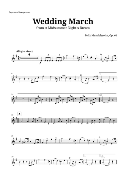 Wedding March by Mendelssohn for Sax Quintet and Piano with Chords image number null