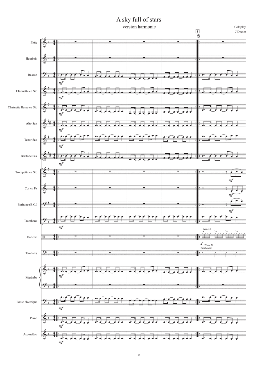 A Sky Full Of Stars Concert Band scores gallery preview page 1