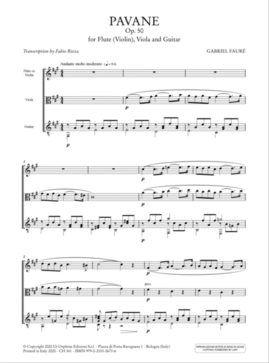Pavane Op. 50 for Flute (Violin), Viola and Guitar String Orchestra scores gallery preview page 2