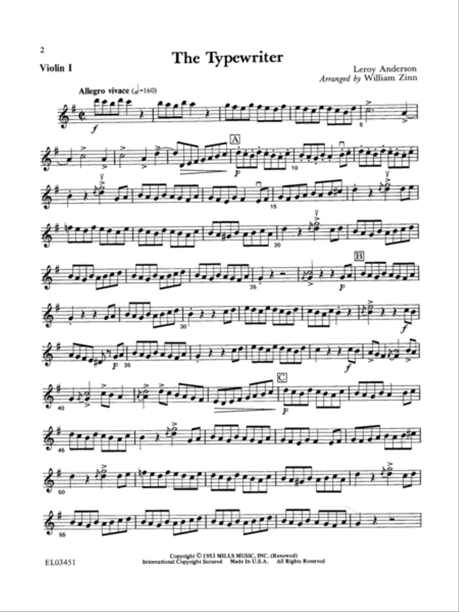Leroy Anderson For Strings 1st Violin String Orchestra scores gallery preview page 3
