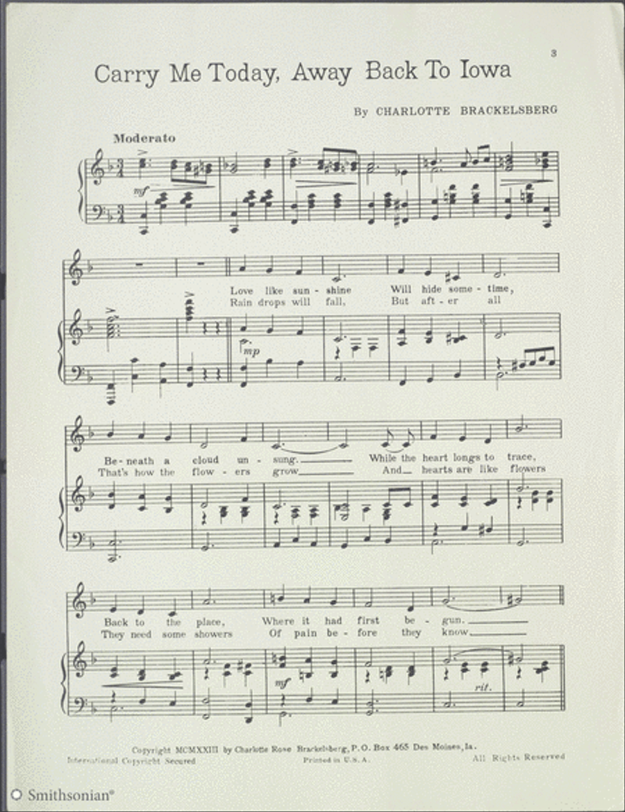 Carry Me Today Away Back to Iowa Piano, Vocal scores gallery preview page 3