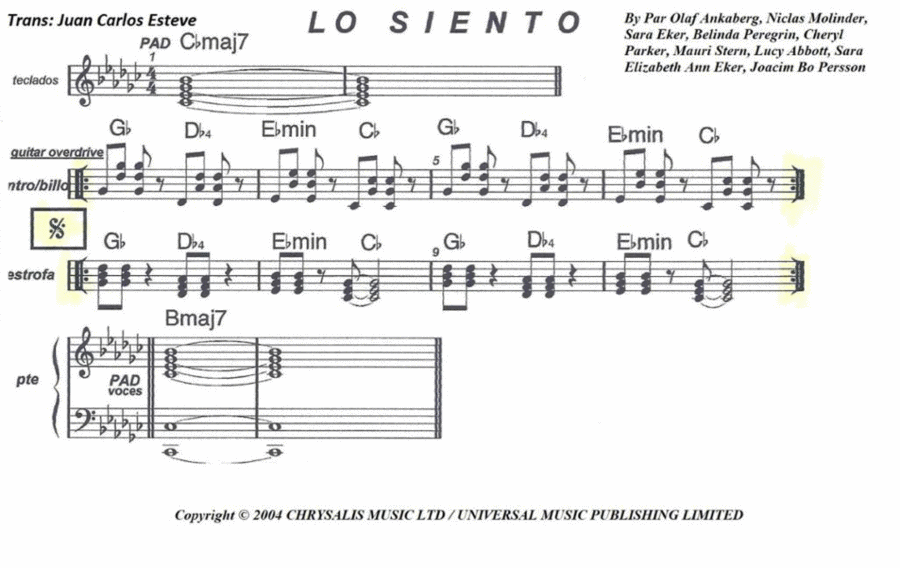 Lo Siento Easy Piano scores gallery preview page 1