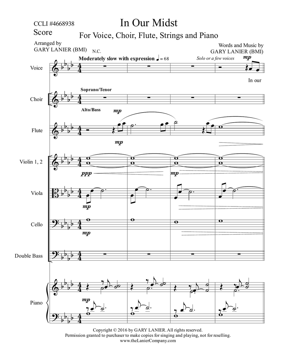 Gary Lanier: IN OUR MIDST (Worship - For Voice, Choir, Flute, String Orchestra and Piano with Parts) Choir scores gallery preview page 2