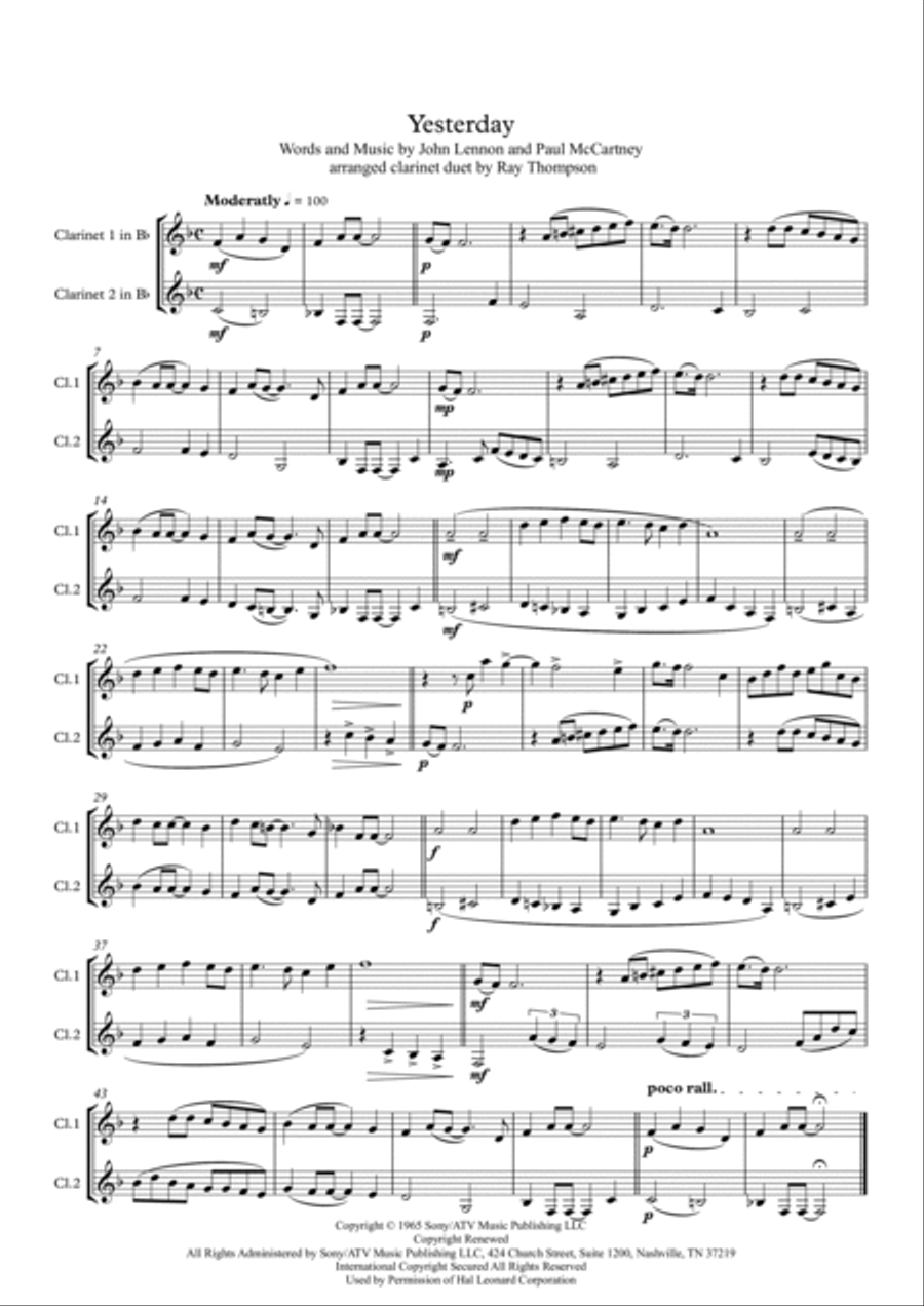 Yesterday Clarinet Duet scores gallery preview page 2