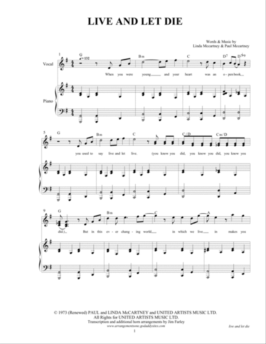 Live And Let Die Piano, Vocal, Guitar scores gallery preview page 3