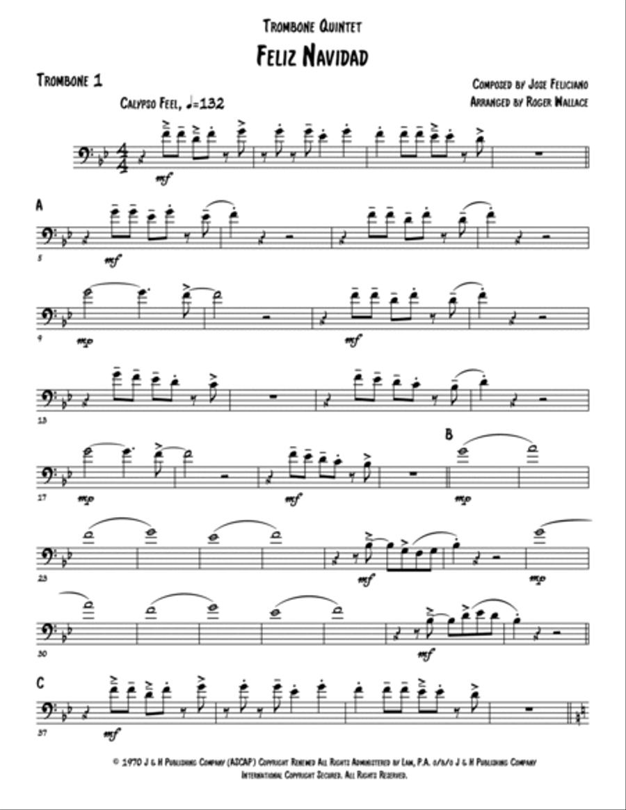 Feliz Navidad Trombone scores gallery preview page 4