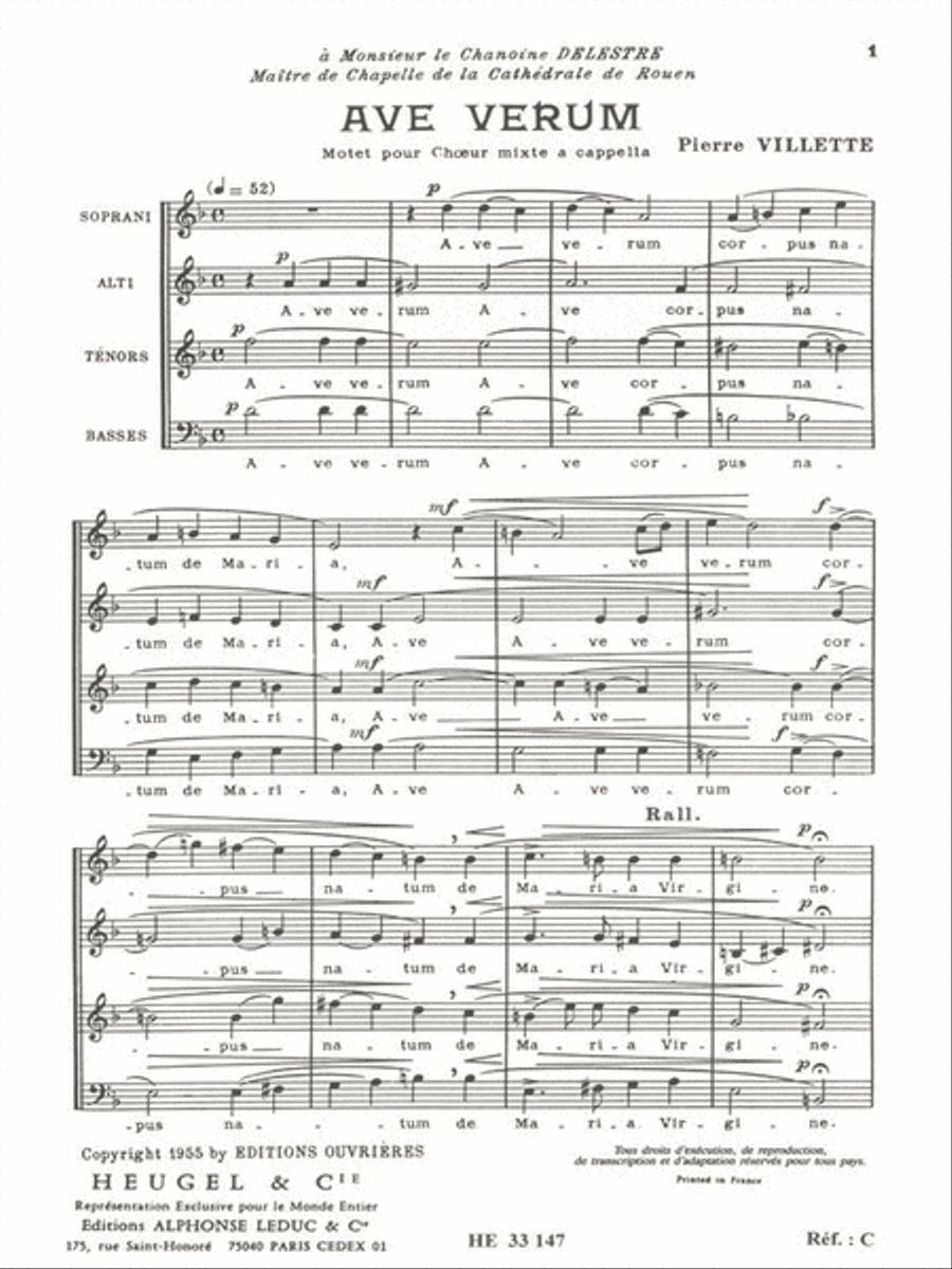 Ave Verum, Op.3 (satb) 4-Part scores gallery preview page 1