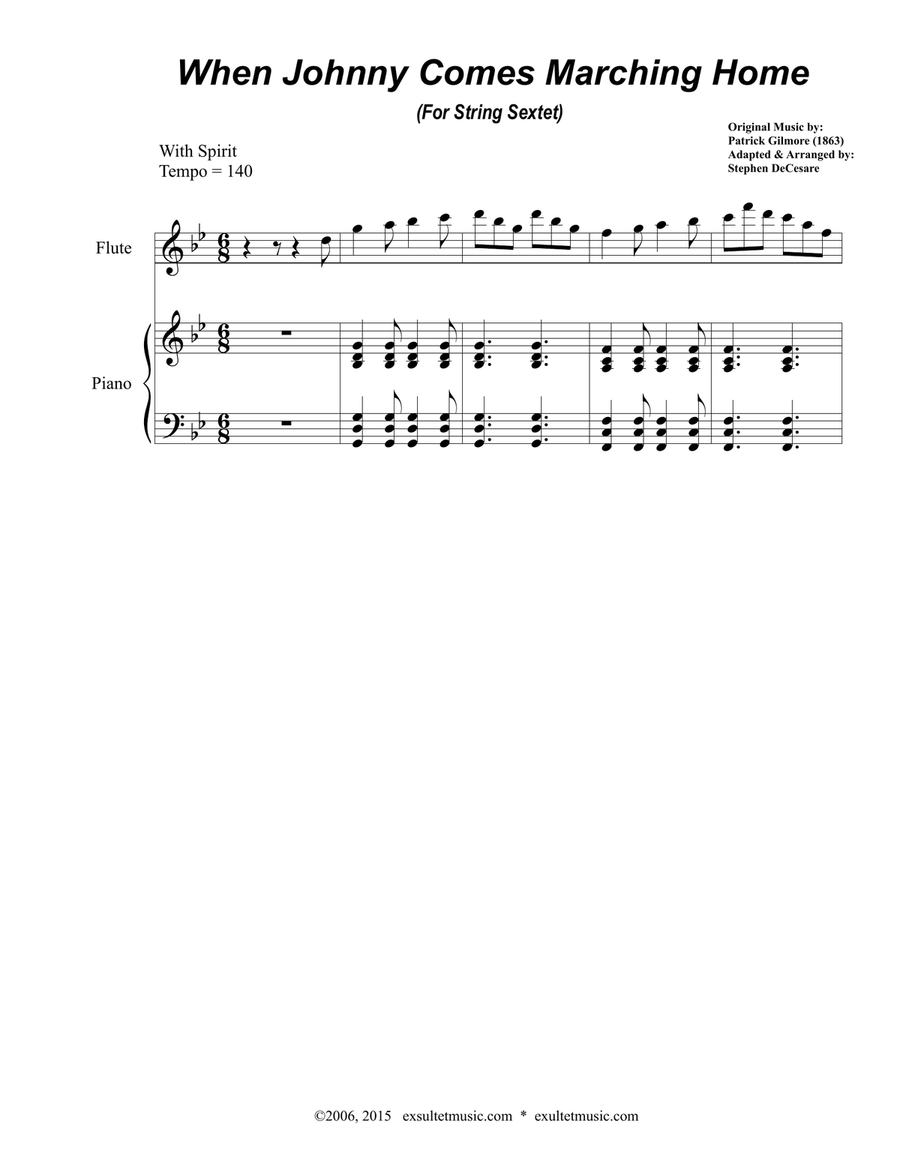 When Johnny Comes Marching Home (for String Sextet and Piano) String Orchestra scores gallery preview page 2