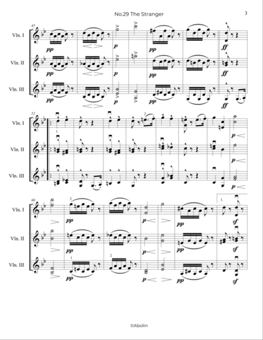 Schumann: The Stranger, from Album for the Young, Op.68 - Violin Trio Chamber Music scores gallery preview page 4