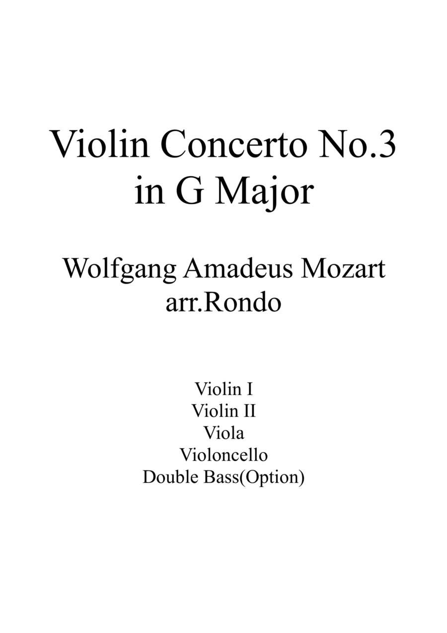 W.A.Mozart - Violin Concerto No.3 in G Major with String Quartet or String Orchestra String Quartet scores gallery preview page 1