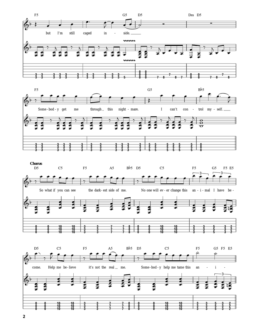 Animal I Have Become Guitar Tablature scores gallery preview page 2