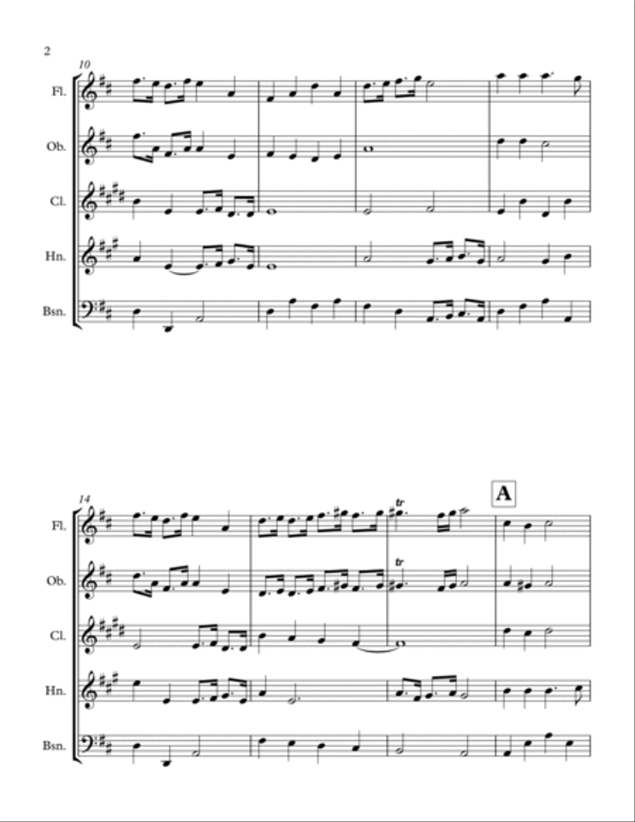 Purcell: Trumpet Tune in D for Woodwind Quintet Woodwind Quintet scores gallery preview page 2