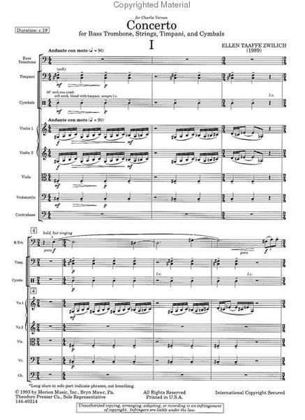 Concerto For Bass Trombone, Strings, Timpani And Cymbals