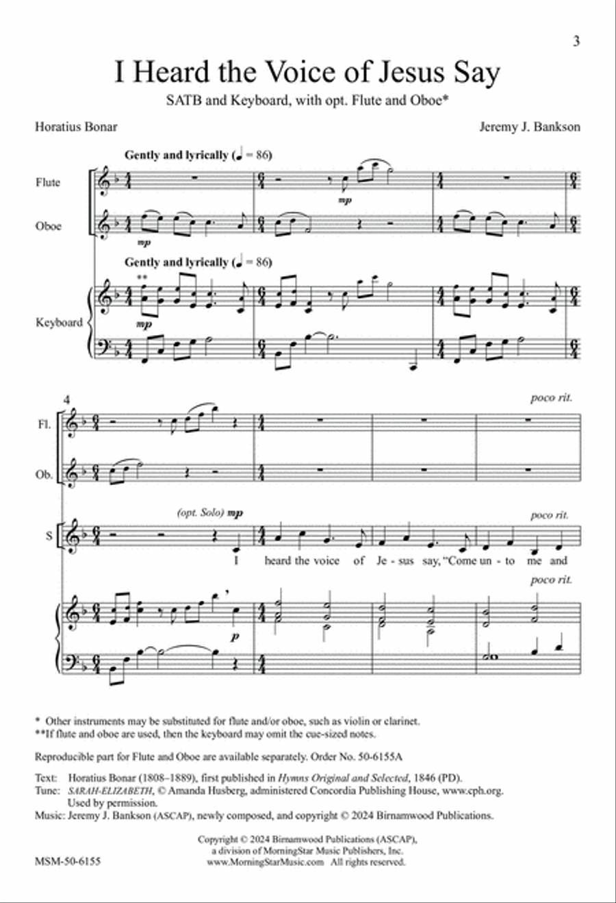 I Heard the Voice of Jesus Say 4-Part scores gallery preview page 3