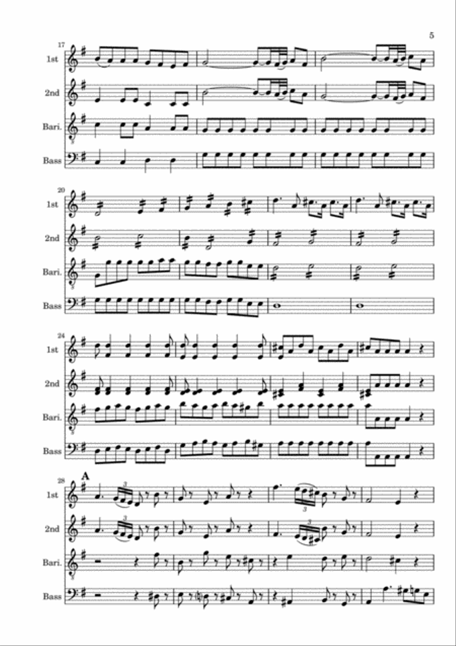 Eine Kleine Nachtmusik (Allegro) arranged for ukulele ensemble by Thomas Preece Small Ensemble scores gallery preview page 6