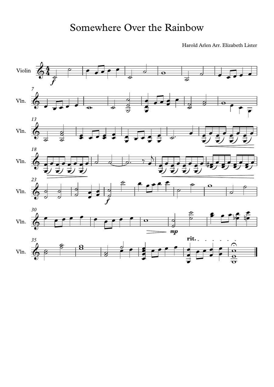 Over The Rainbow Over The Rainbow Violin Solo scores gallery preview page 1