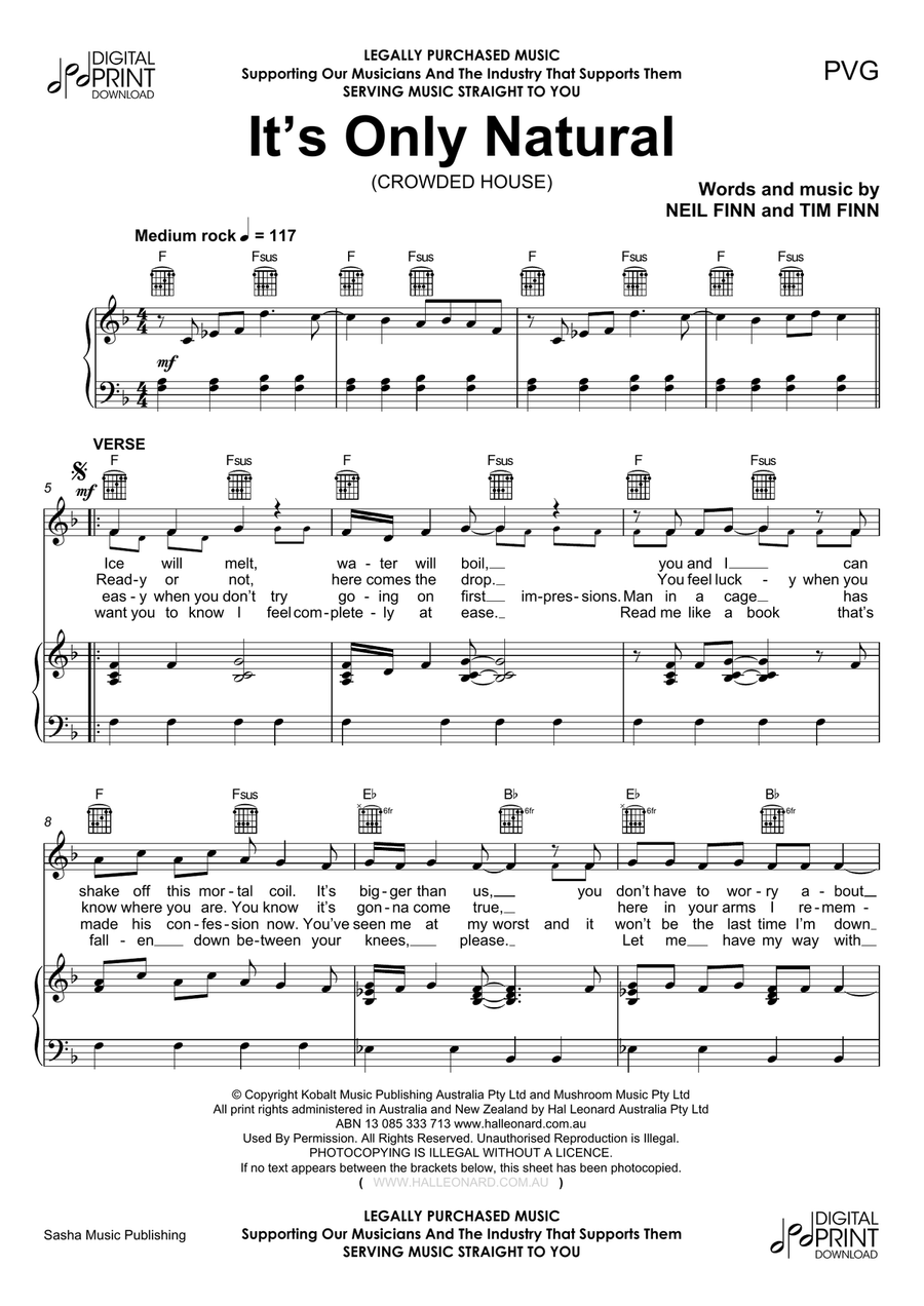 It's Only Natural Piano, Vocal, Guitar scores gallery preview page 1