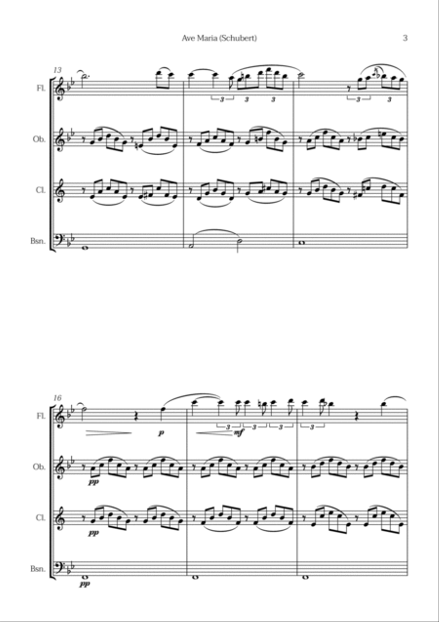 Ave Maria (Schubert) Woodwind Quartet scores gallery preview page 3