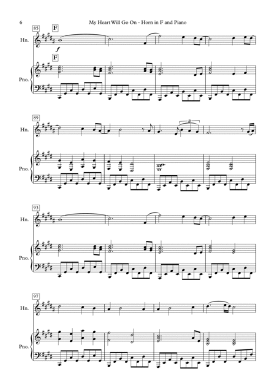 My Heart Will Go On (love Theme From 'titanic') Horn scores gallery preview page 6