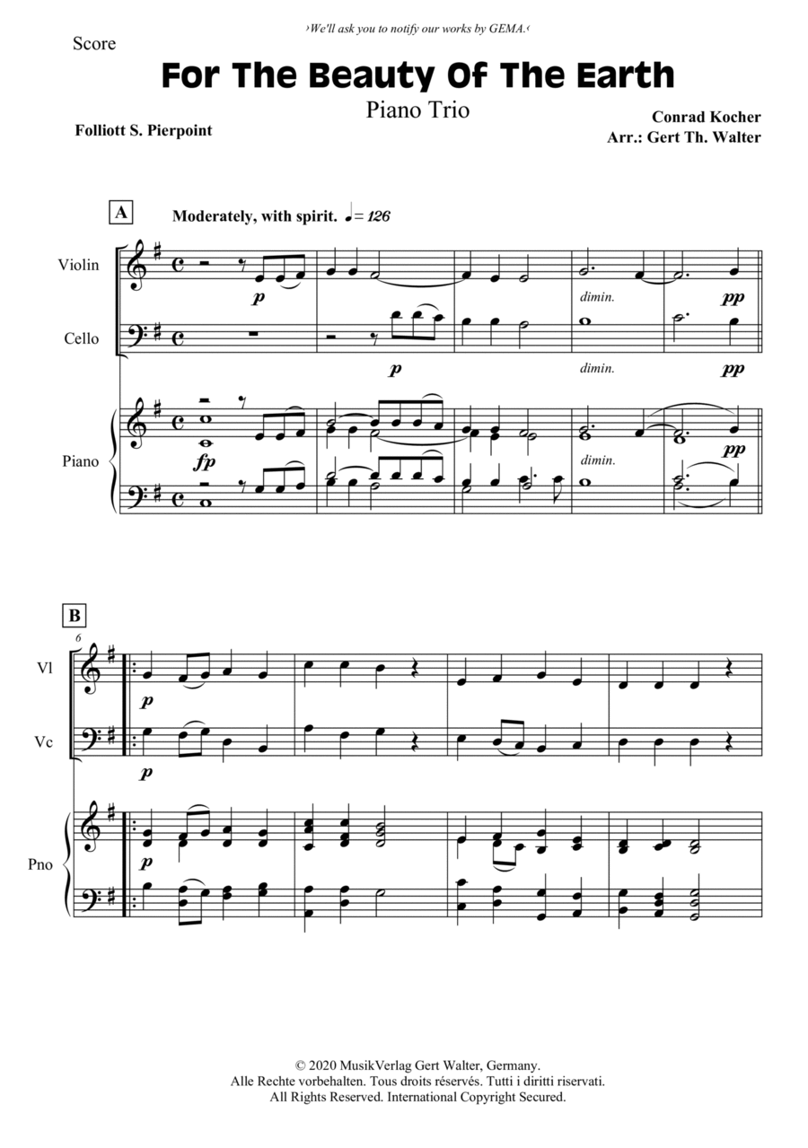 For The Beauty Of The Earth Piano Trio scores gallery preview page 1
