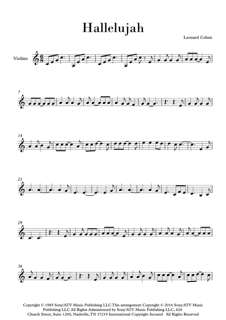 Hallelujah Violin Solo scores gallery preview page 1