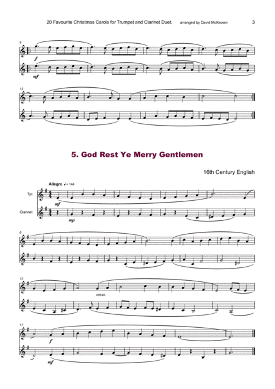 20 Favourite Christmas Carols for Trumpet and Clarinet Duet Clarinet Duet scores gallery preview page 5