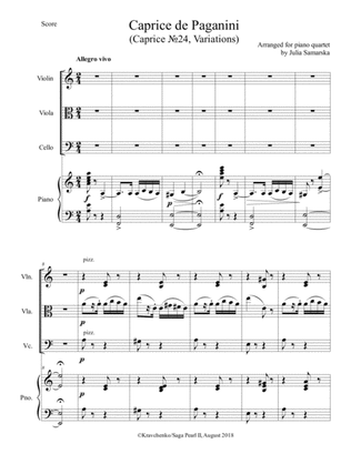 Niccolo Paganini - Caprice No.24 arr. for piano quartet (score and parts)