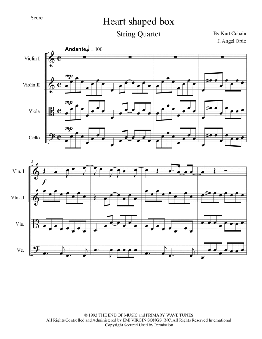 Heart Shaped Box Heart Shaped Box String Quartet scores gallery preview page 1