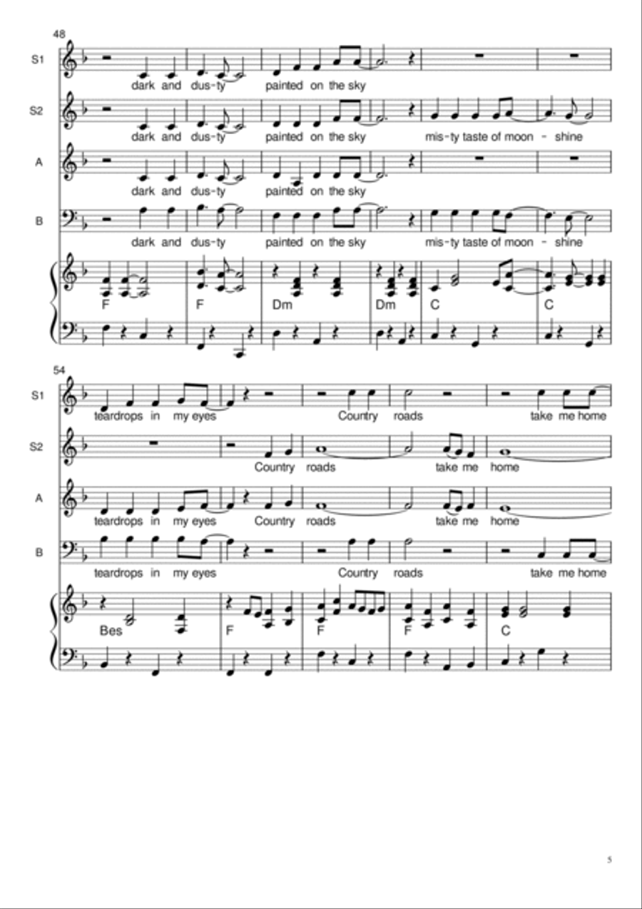 Take Me Home, Country Roads Choir scores gallery preview page 5