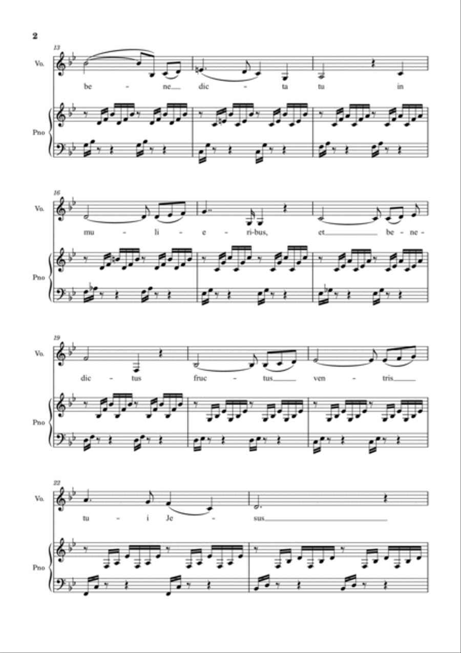 Ave Maria (Bach-Gounod) in Bb Major for Piano and Voice Voice scores gallery preview page 2