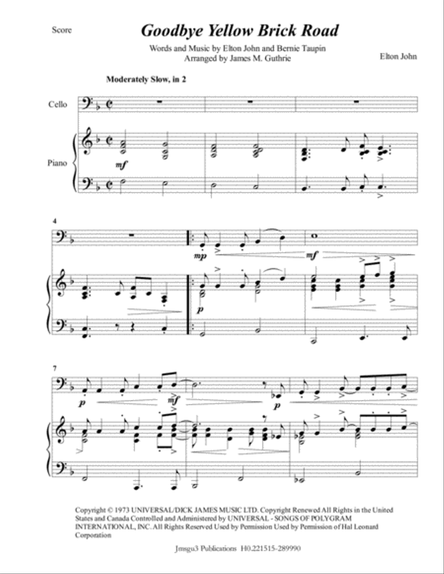 Goodbye Yellow Brick Road Piano scores gallery preview page 1