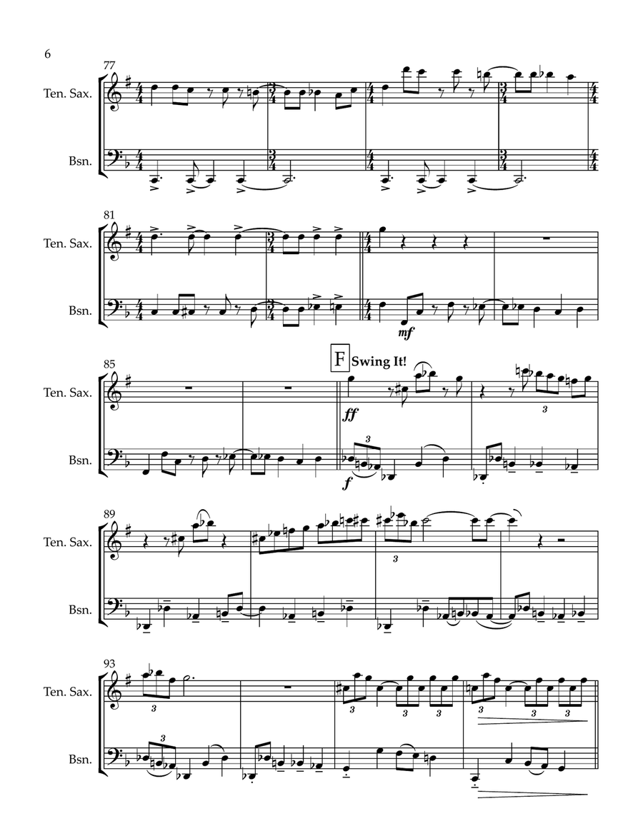 Two Hot to Handle (duet for Tenor Sax and Bassoon) Woodwind Duet scores gallery preview page 6