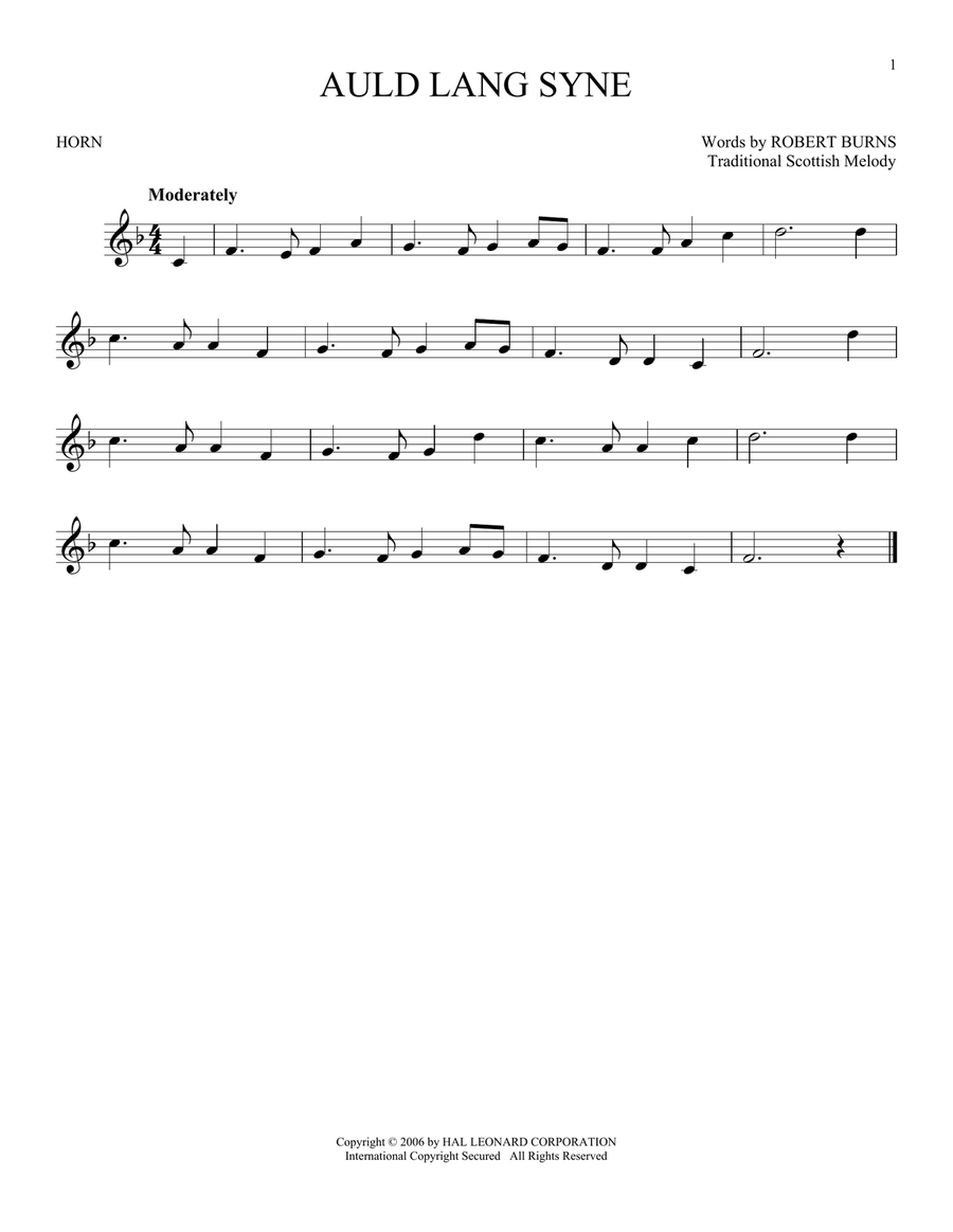 Auld Lang Syne Auld Lang Syne Horn Solo scores gallery preview page 1