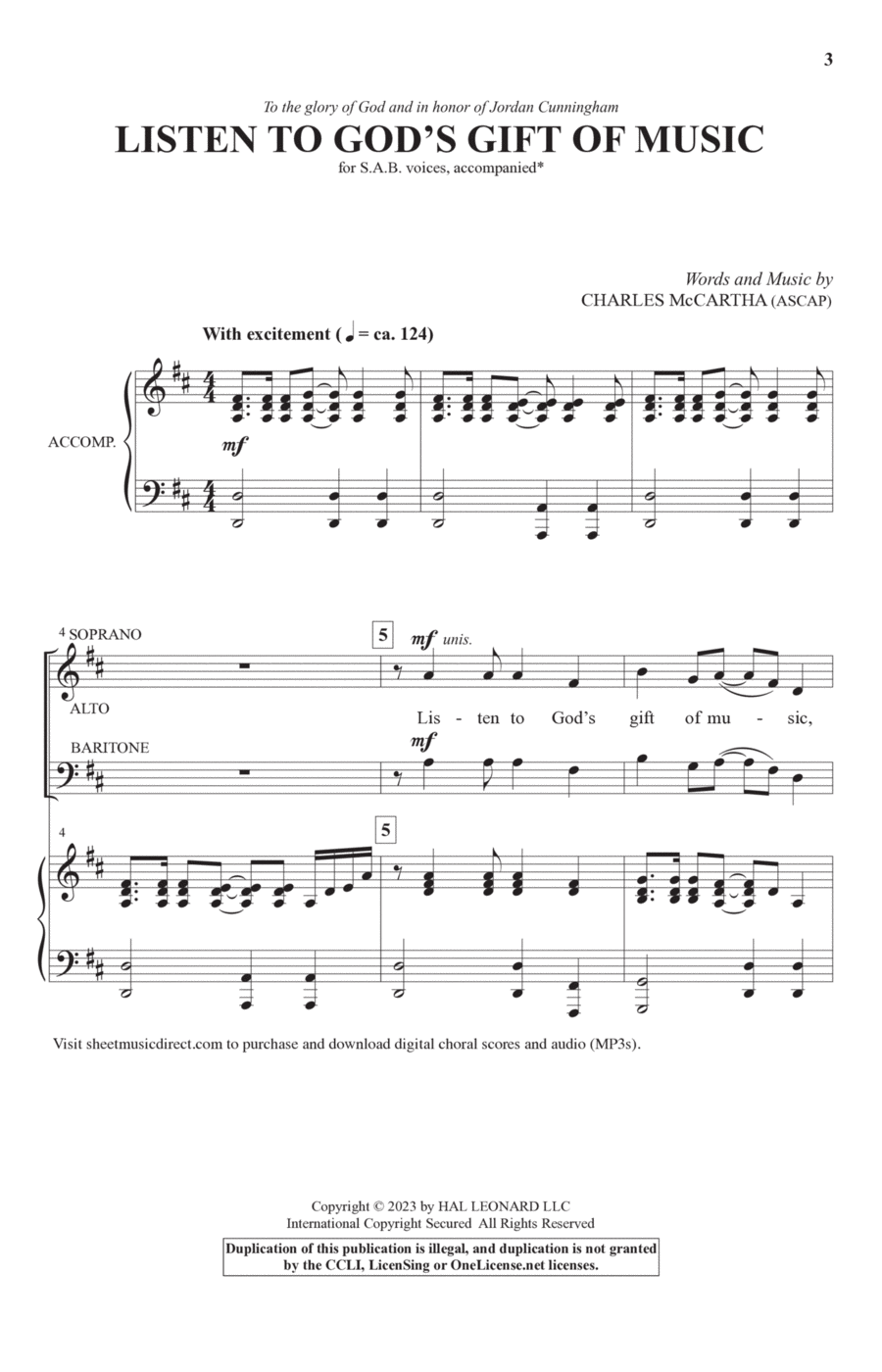 Listen To God's Gift Of Music 3-Part scores gallery preview page 1