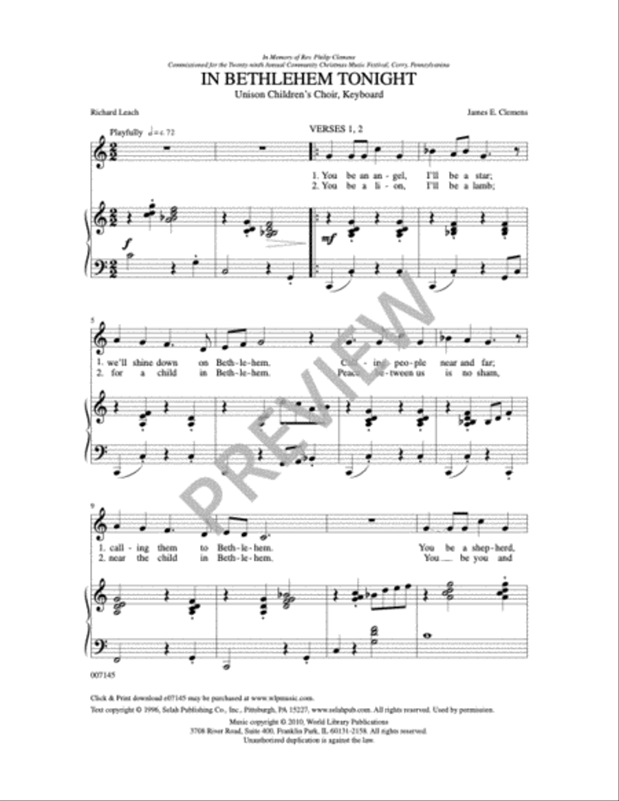 In Bethlehem Tonight Unison Choir scores gallery preview page 3