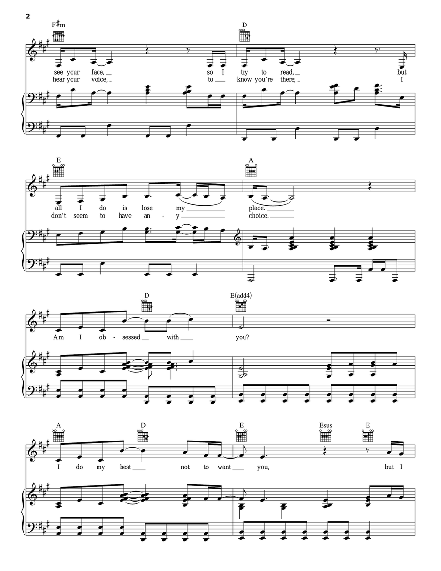 Obsessed Piano, Vocal, Guitar scores gallery preview page 2