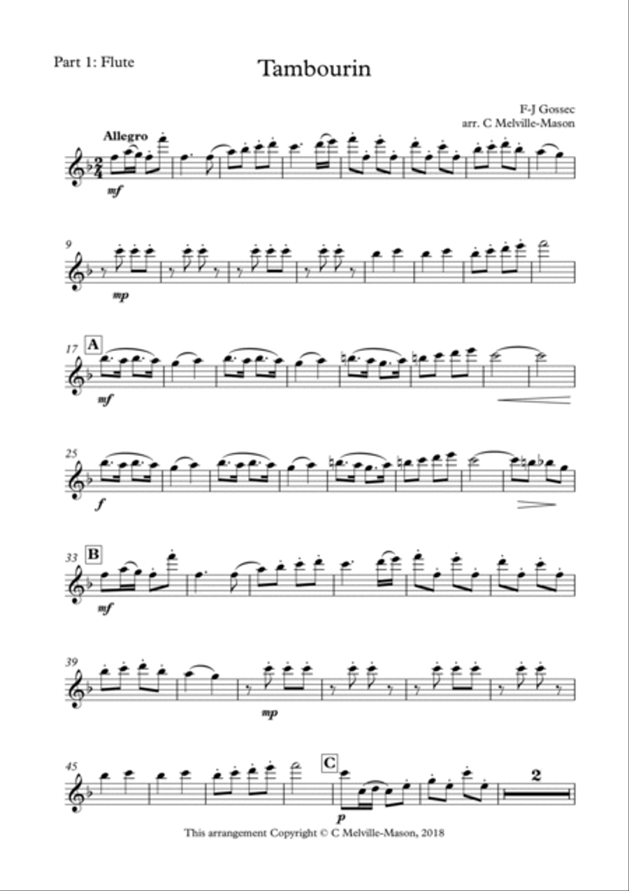Tambourin (2 flutes & clarinet/bassoon) Woodwind Ensemble scores gallery preview page 6