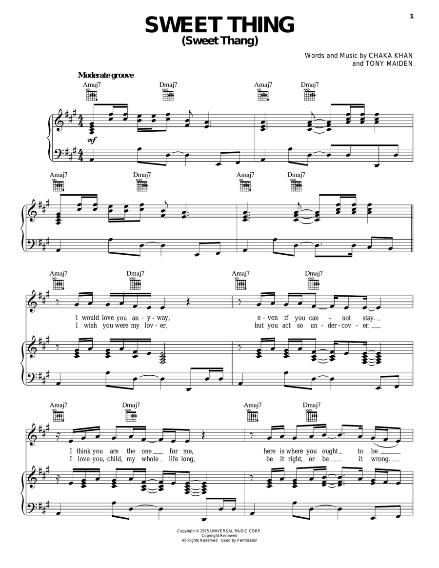 Sweet Thing (Sweet Thang) Piano, Vocal, Guitar scores gallery preview page 1