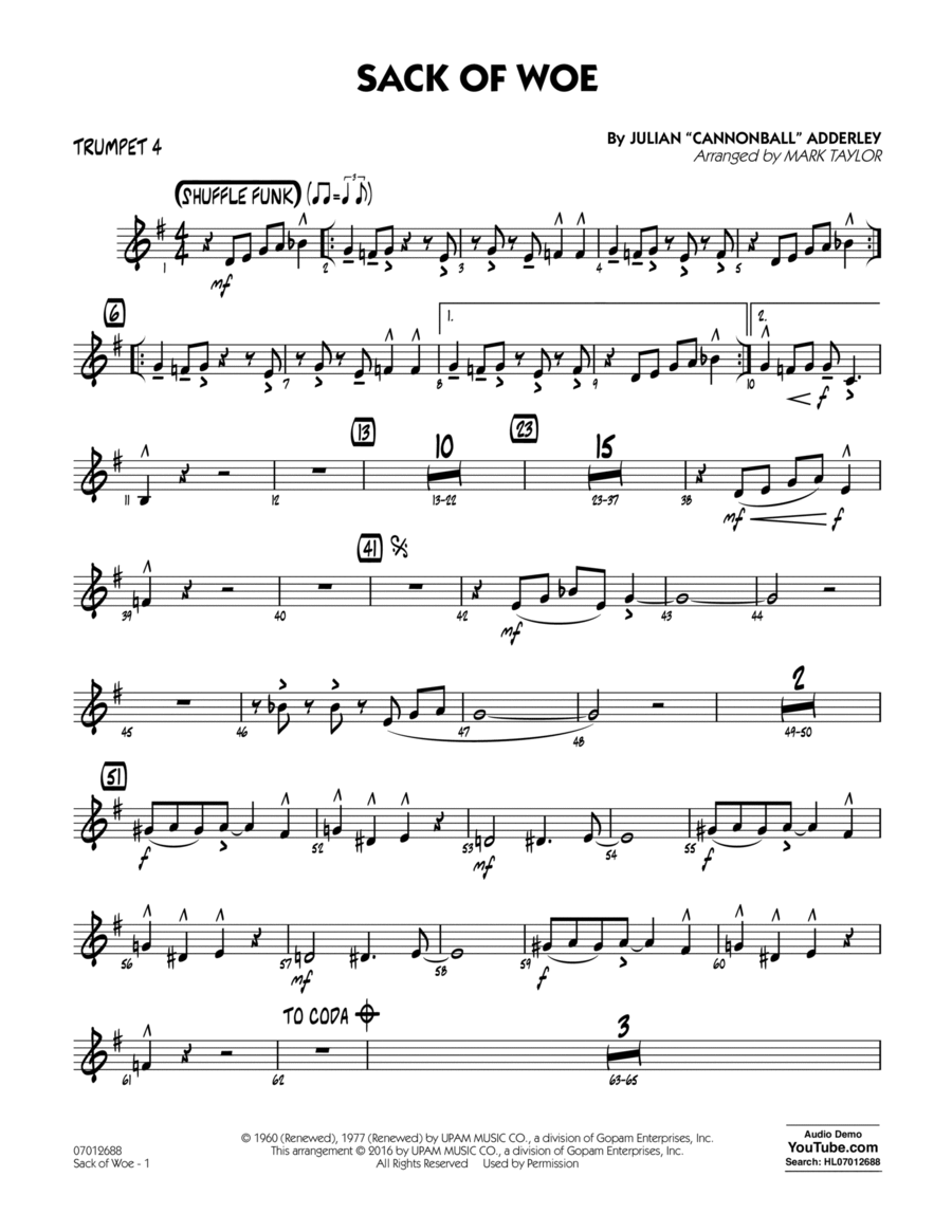 Sack of Woe - Trumpet 4 Sack of Woe - Trumpet 4 Trumpet scores gallery preview page 1