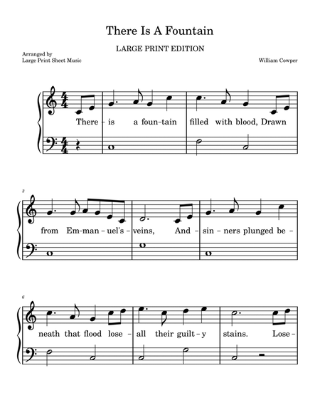 There Is A Fountain LARGE PRINT Easy Piano Hymn image number null