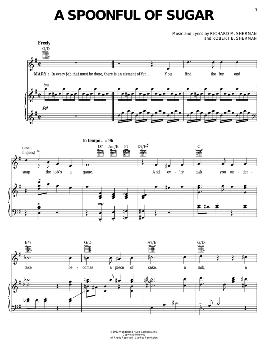 A Spoonful Of Sugar (from Mary Poppins: The Musical) Piano, Vocal, Guitar scores gallery preview page 1