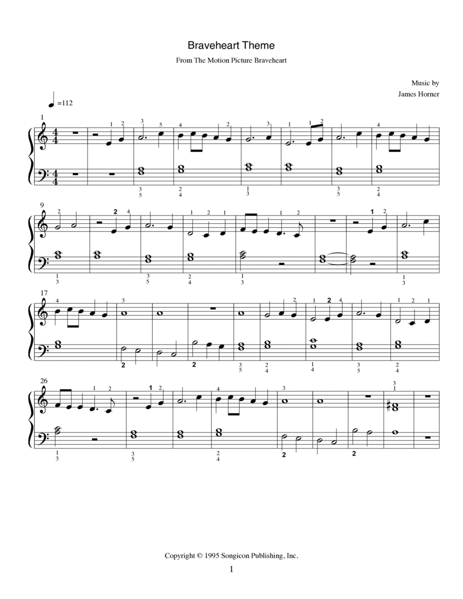 Braveheart - Main Title Easy Piano scores gallery preview page 1
