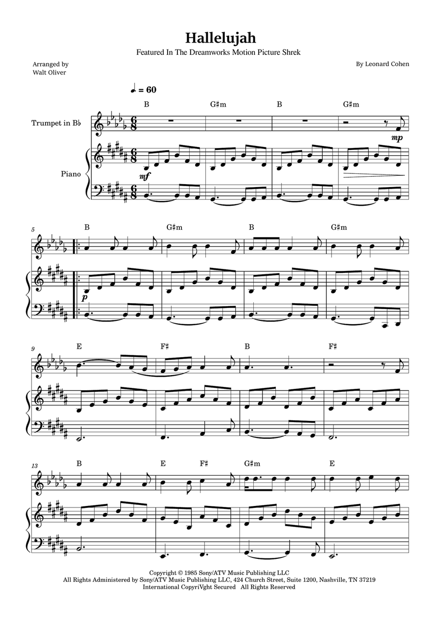 Hallelujah B-Flat Trumpet scores gallery preview page 1