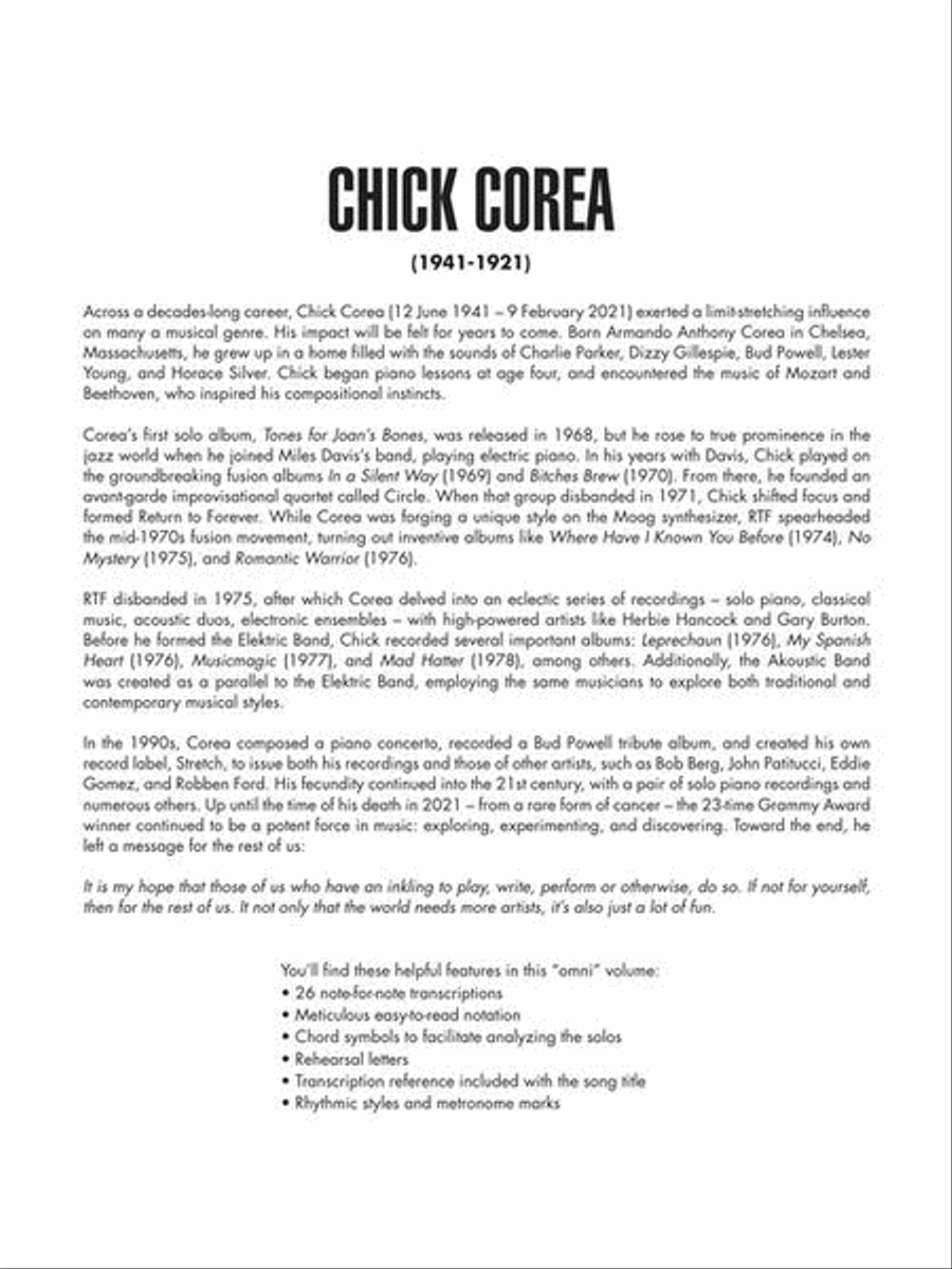 Chick Corea – Omnibook Piano Solo scores gallery preview page 3