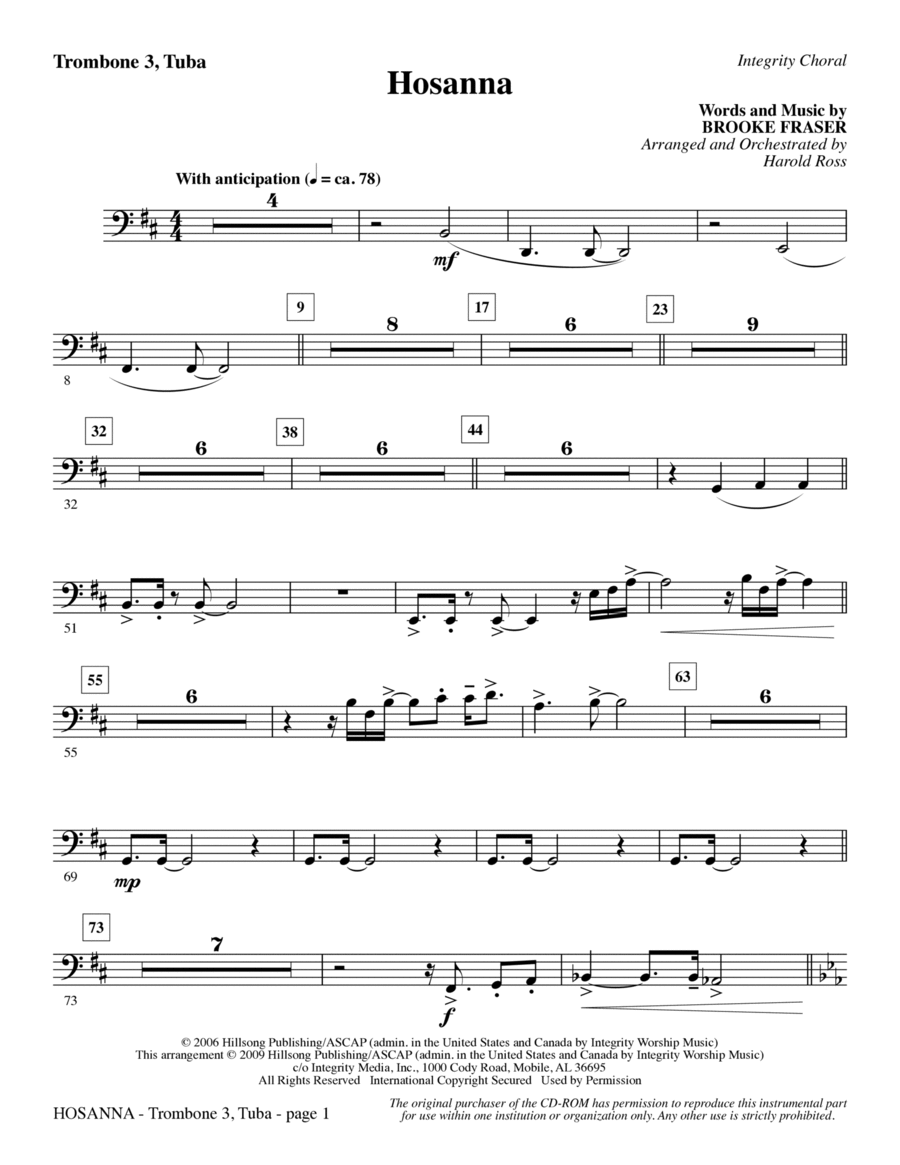 Hosanna - Trombone 3/Tuba