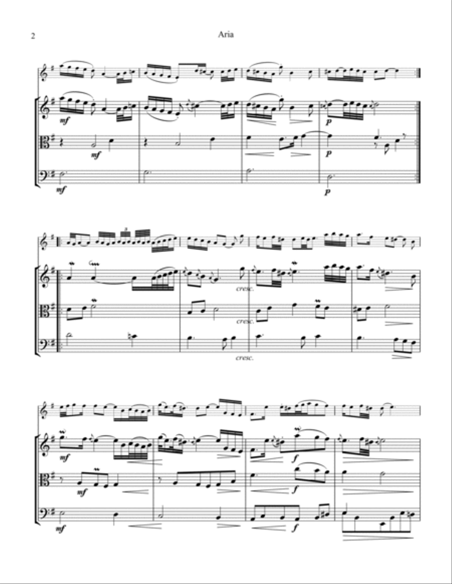 Aria (Goldberg var.) BWV 988, ornamented, for string trio String Trio scores gallery preview page 2