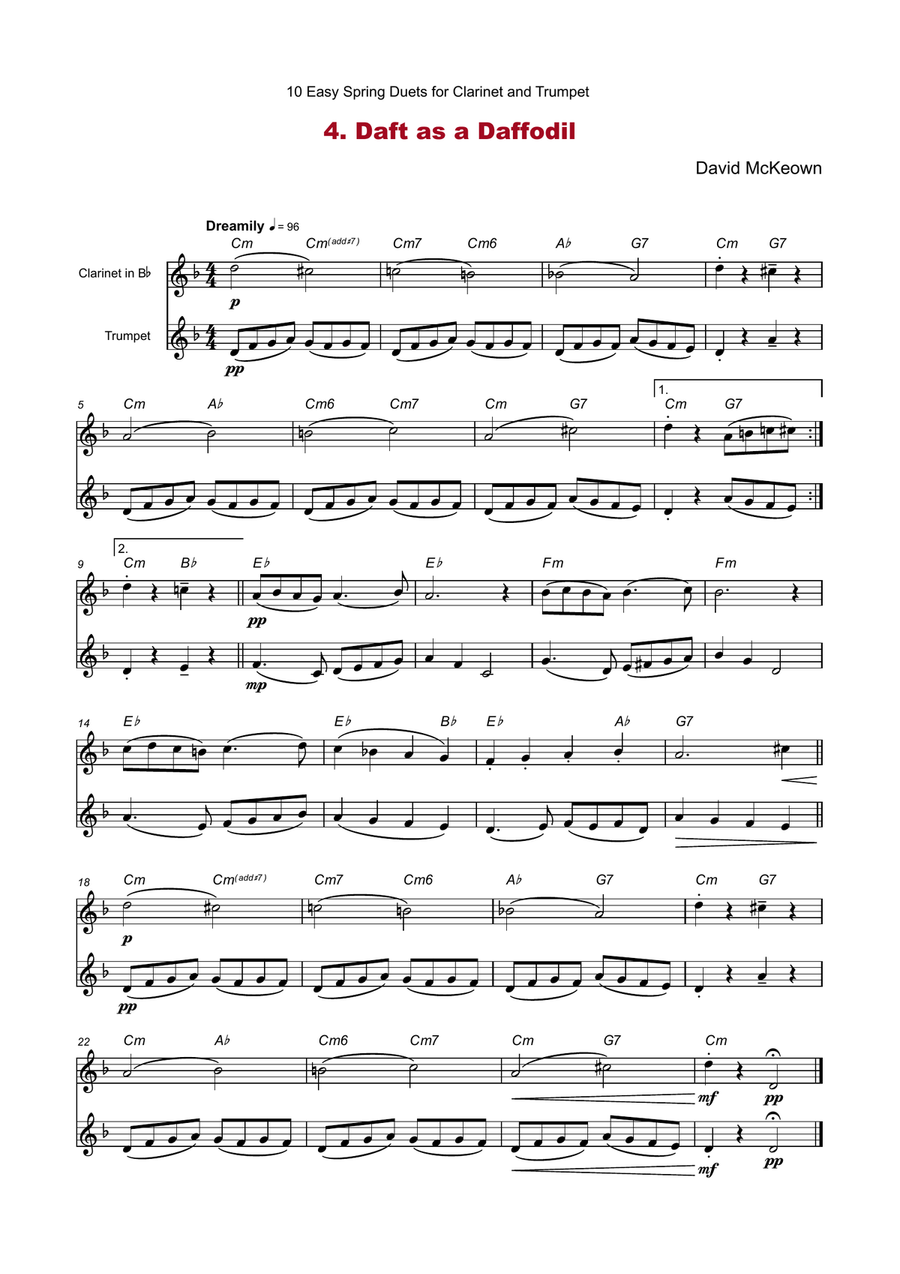 10 Easy Spring Duets for Clarinet and Trumpet Clarinet scores gallery preview page 6