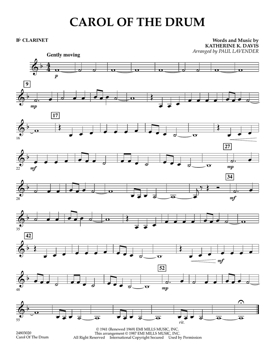 Carol of the Drum - Bb Clarinet Concert Band scores gallery preview page 1