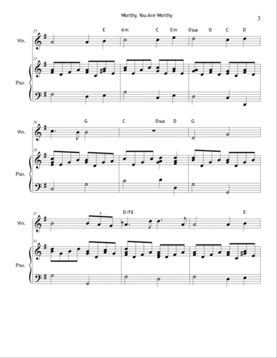 Worthy, You Are Worthy Worthy, You Are Worthy Violin Solo scores gallery preview page 3