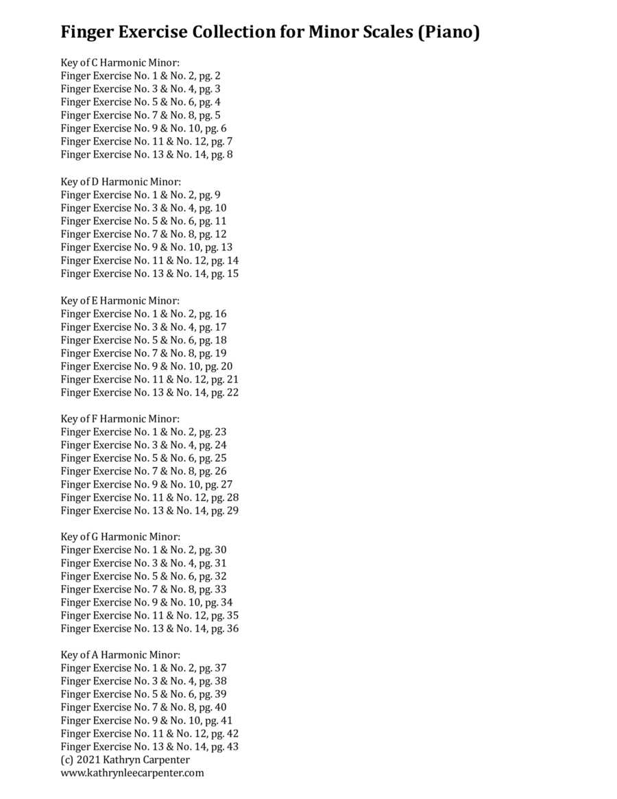 Finger Exercise Collection for Harmonic Minor Scales